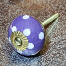 Ceramic door knob shabby chic - Dots - purple-white