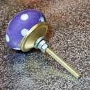 Ceramic door knob shabby chic - Dots - purple-white