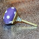 Ceramic door knob shabby chic - Dots - purple-white