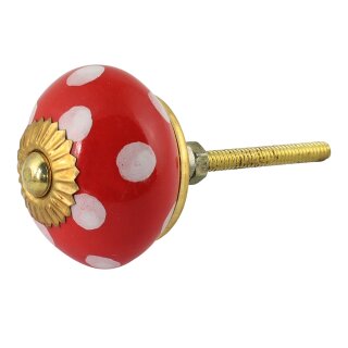 Ceramic door knob shabby chic - Dots - red-white