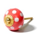 Ceramic door knob shabby chic - Dots - red-white