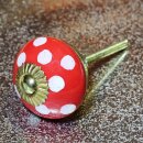 Ceramic door knob shabby chic - Dots - red-white