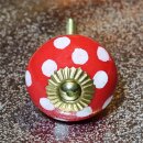 Ceramic door knob shabby chic - Dots - red-white