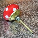 Ceramic door knob shabby chic - Dots - red-white