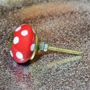 Ceramic door knob shabby chic - Dots - red-white