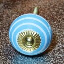 Ceramic door knob shabby chic - Stripes - blue-white