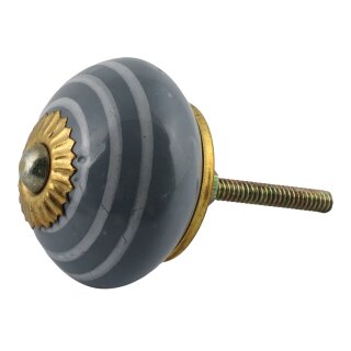 Ceramic door knob shabby chic - Stripes - grey-white