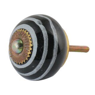 Ceramic door knob shabby chic - Stripes - black-white