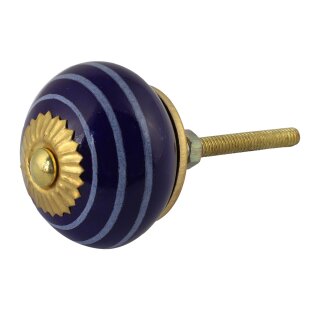 Ceramic door knob shabby chic - Stripes - dark blue-white