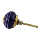 Ceramic door knob shabby chic - Stripes - dark blue-white