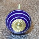 Ceramic door knob shabby chic - Stripes - dark blue-white
