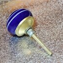 Ceramic door knob shabby chic - Stripes - dark blue-white