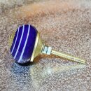Ceramic door knob shabby chic - Stripes - dark blue-white