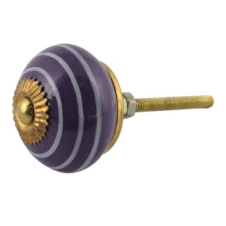 Ceramic door knob shabby chic - Stripes - purple-white