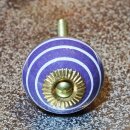 Ceramic door knob shabby chic - Stripes - purple-white