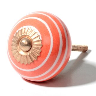 Ceramic door knob shabby chic - Stripes - orange-white