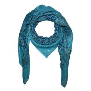 Cotton Scarf - Indian pattern 1 - turquoise Lurex gold - squared kerchief