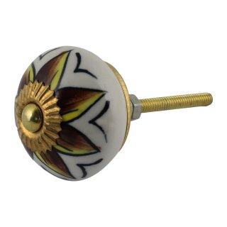 Ceramic door knob shabby chic - Flower 02 - yellow-brown
