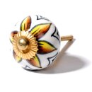 Ceramic door knob shabby chic - Flower 02 - yellow-brown