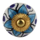 Möbelknauf aus Keramik Shabby Chic - Blume 03 - blau