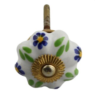 Ceramic door knob shabby chic Rosette - Flower - blue-orange-green