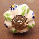 Ceramic door knob shabby chic Rosette - Flower - blue-orange-green