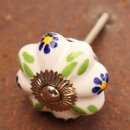 Ceramic door knob shabby chic Rosette - Flower - blue-orange-green