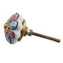 Ceramic door knob shabby chic Rosette - Flower - blue-red
