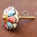 Ceramic door knob shabby chic Rosette - Flower - blue-red