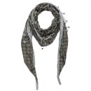 Scarf triangular - Flower pattern 2 - black - beige - brown