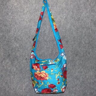Stofftasche - Blumenmuster blau-rot - Stoffbeutel