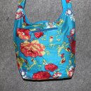 Stofftasche - Blumenmuster blau-rot - Stoffbeutel