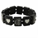 Wooden Wristband - Peace & Hearts - black