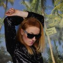 Retro Sonnenbrille - Rectangular striped - schwarz & weiss