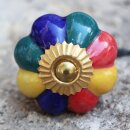 Möbelknauf aus Keramik Shabby Chic Rosette - vierfarbig - grün-blau-rot-gelb
