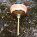 Möbelknauf aus Keramik Shabby Chic - Streifen & Zeichen - orange-blau-weiß