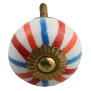 Möbelknauf aus Keramik Shabby Chic - Streifen - orange-rot-blau