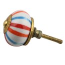 Möbelknauf aus Keramik Shabby Chic - Streifen - orange-rot-blau