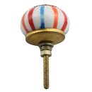 Möbelknauf aus Keramik Shabby Chic - Streifen - orange-rot-blau