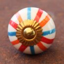 Möbelknauf aus Keramik Shabby Chic - Streifen - orange-rot-blau