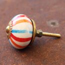 Möbelknauf aus Keramik Shabby Chic - Streifen - orange-rot-blau