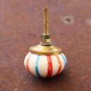 Möbelknauf aus Keramik Shabby Chic - Streifen - orange-rot-blau