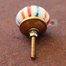 Möbelknauf aus Keramik Shabby Chic - Streifen - orange-rot-blau
