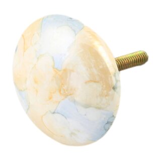 Ceramic door knob shabby chic flat - marbled - white-yellow-grey