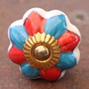 Ceramic door knob shabby chic Rosette - bicolor - red-blue