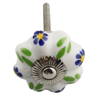 Ceramic door knob shabby chic Rosette - Flower - blue-orange-green - silver