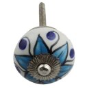 Möbelknauf aus Keramik Shabby Chic - Blume 03 - blau...