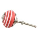 Ceramic door knob shabby chic - Stripes - red-white - silver