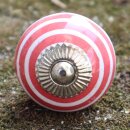 Ceramic door knob shabby chic - Stripes - red-white - silver