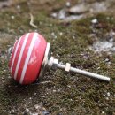 Ceramic door knob shabby chic - Stripes - red-white - silver